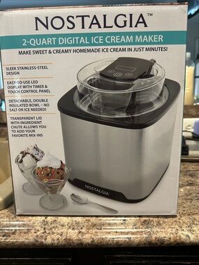 Nostalgia Stainless Steel and Black Digital Ice Cream Maker
